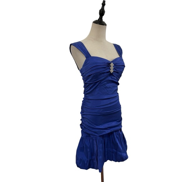 Vtg Y2K B Darlin Blue Bubble Hem Ruched Mini Dress Sz 11/12 Twee Punk Cocktail - Picture 4 of 9